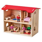 Bigjigs Puppenhaus aus Holz, komplett mit Möbeln und 4 Puppen