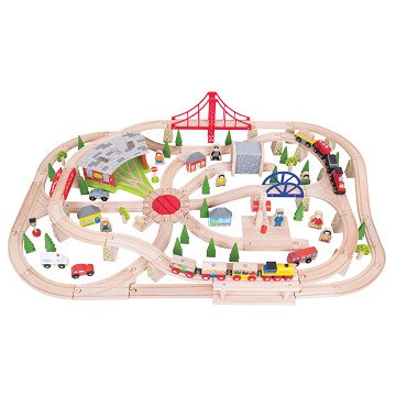 Bigjigs Wooden Train Set in Wooden Box, 130pcs.