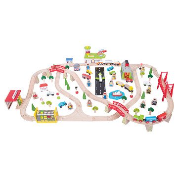 Bigjigs Holzeisenbahn-Set Transport, 124 Teile.
