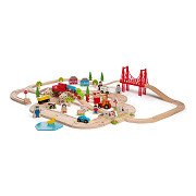 Bigjigs Wooden Road and Train Set Countryside, 80 pieces.