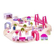 Bigjigs Wooden Train Set City - Pink