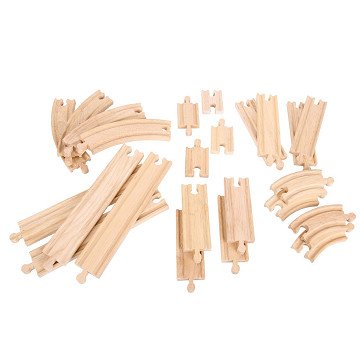 Bigjigs Houten Uitbreidingsset Rails en Bochten, 24dlg.