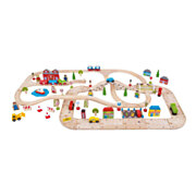 Bigjigs Wooden Train Track and Car Track Set, 105 pieces.