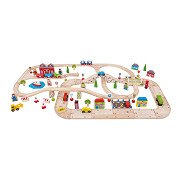 Bigjigs Wooden Train Track and Car Track Set, 105 pieces.