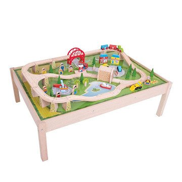 Bigjigs Wooden Train Set on Play Table, 59pcs.