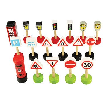 Bigjigs Wooden Traffic Signs, 18pcs.