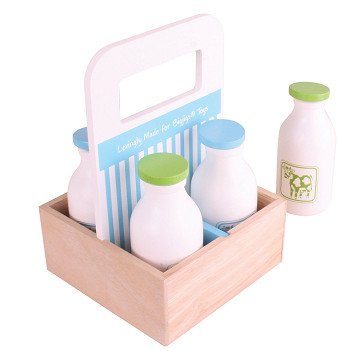 Bigjigs Wooden Box with Milk Bottles, 5pcs.