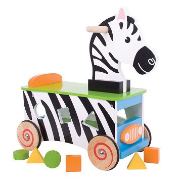 Geh- und Sortierwagen aus Holz Zebra