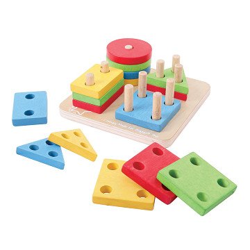 Bigjigs Wooden Shapes Stacking Game, 17 pcs.