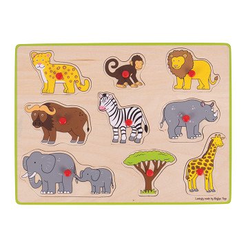 Bigjigs Wooden Knob Puzzle Safari, 9 pcs.