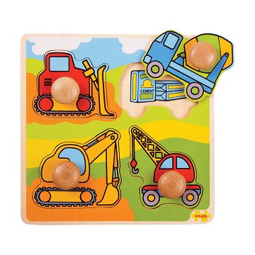 Wooden Knob Puzzle Construction Vehicles, 4-piece.