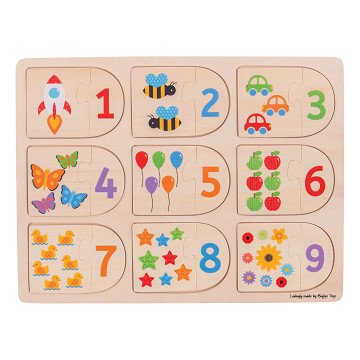 Bigjigs Wooden Educational Puzzle Numbers, 18 pcs.