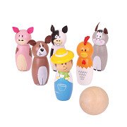 Bigjigs Wooden Bowling Set Farm, 7 pieces.