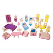 Bigjigs Wooden Dollhouse Furniture, 27 pieces.