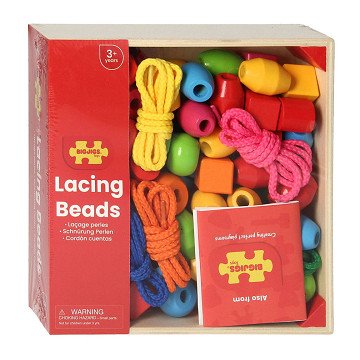 Bigjigs Wooden Beads in Pot, 95pcs.