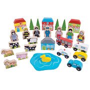Wooden Play Figures and Vehicles, 32 pieces.