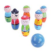 Bigjigs Wooden Bowling Set Pirates, 7 pieces.