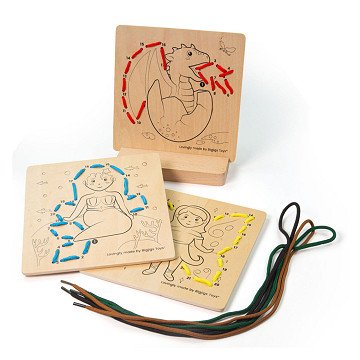 Bigjigs Holz-Fadenpuzzle nach Zahlen – Märchenwelt, 8-tlg.