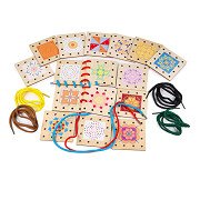 Bigjigs Wooden Beading Puzzle Shapes Tiles, 22dlg.