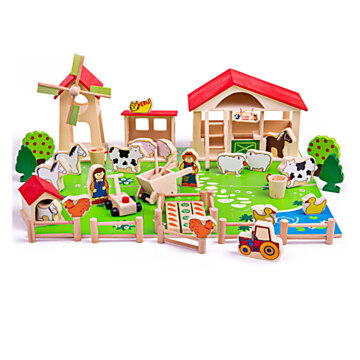 Bigjigs Wooden Play Farm with Accessories, 48 ​​pcs.
