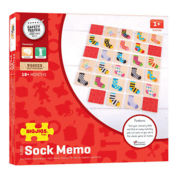 Bigjigs Wooden Memo Game Colored Socks, 32 pcs.