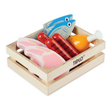 Tidlo Wooden Play Food Meat and Fish in Box, 8pcs.