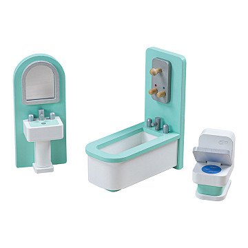 Tidlo Wooden Dollhouse Furniture Bathroom, 3 pieces.