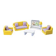 Tidlo Puppenhausmöbel-Wohnzimmer aus Holz, 9-tlg.