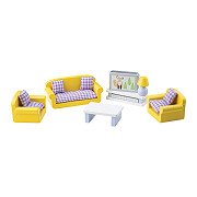 Tidlo Wooden Dollhouse Furniture Living Room, 9 pieces.