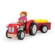 Wooden Tractor with Trailer and Play Figure