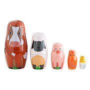 Tidlo Wooden Matryoshka Farm Animals Stackable, 10 pcs.