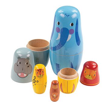 Tidlo Wooden Matryoshka Jungle Animals Stackable, 10 pcs.