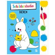 Coloring Book with Paint Palette and Brush Animals