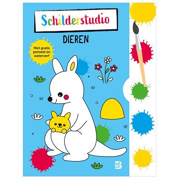 Coloring Book with Paint Palette and Brush Animals