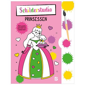 Coloring Book with Paint Palette and Brush Princesses