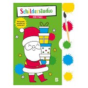 Malbuch mit Farbpalette und Pinsel Weihnachten