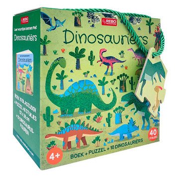 Boek, Puzzel + 10 Figuren - Dinosauriers