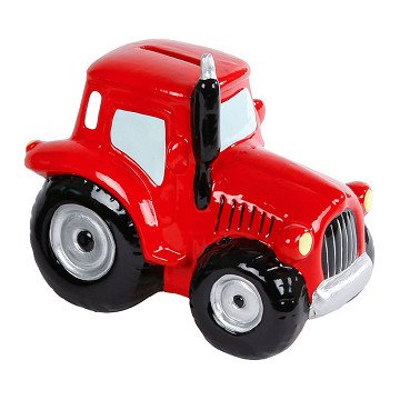 Kids Globe Money Box Earthenware Tractor Red