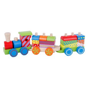 Wooden stacking train with 2 wagons
