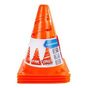 Orangefarbene Spielfiguren, 4 Stück.