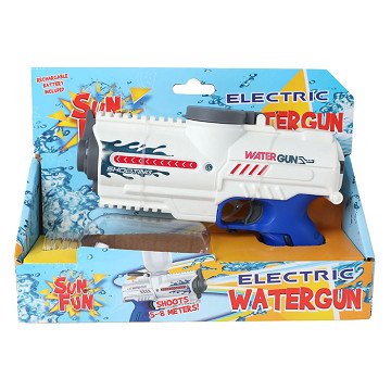 Sun Fun Waterpistool Elektrisch met Fles Wit/Blauw, 18cm