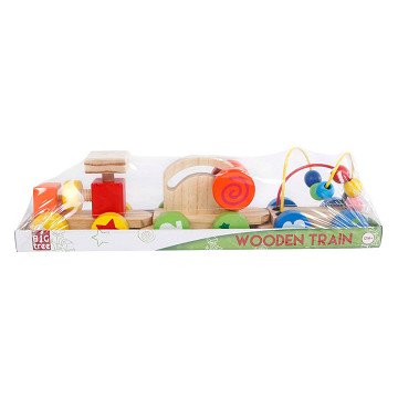 Holzeisenbahn mit Activity-Waggons, 3-teilig.