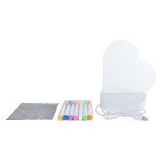 Glamour Light Board Heart with USB Connection and 7 Markers, 16cm