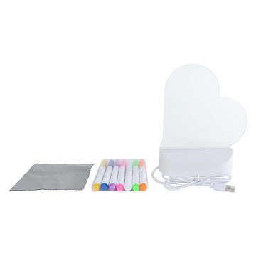 Glamour Light Board Heart with USB Connection and 7 Markers, 16cm