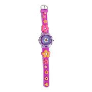 Glamour Analoog Horloge met Licht Bloemen - Donker Roze