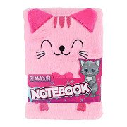 Glamouröses Notizbuch mit flauschiger Katze, A5, Rosa – 80 Seiten