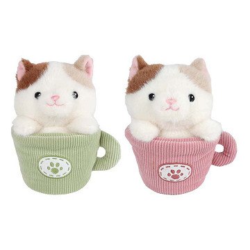 „Nimm mich mit nach Hause“-Katze im Becher, Plüschtier – 18 cm