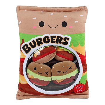 Flauschige Menütasche mit 4 Plüsch-Hamburgern – 40 cm