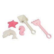 schepje met harkje en 3 zandvormen pastel Meisje