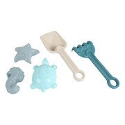 schepje met harkje en 3 zandvormen pastel Jongen